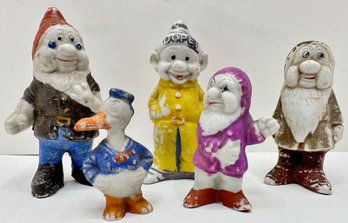 5 Antique Disney Figurines: Snow White Dwarfs & Donald Duck