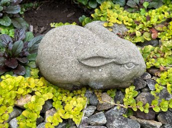 Vintage Garden Statuary: A Small, Charming Rabbit In Cast-Cement