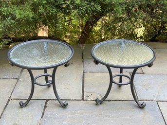 Brown Jordan Roma Strap Outdoor Patio Round Accent Tables- A Pair