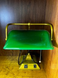 Mid Century Reproduction Kelly Green Glass Bankers Desk Lamp