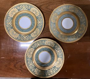 Gorgeous HTF Antique Green And Gold HUTSCHENREUTHER Plates