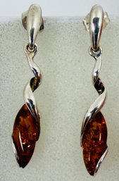 STERLING SILVER AND AMBER DANGLE EARRINGS