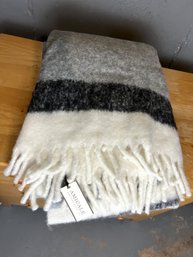 Amicale Alpaca, Wool, Mohair Blend Throw Blanket In Grey & Cream - Retail $150