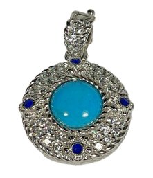 Fine Judith Ripka Sterling Silver Turqioise And Sapphire Pendant