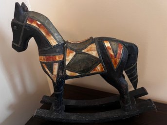 Vintage Asian Decorative Hand Carved Wood Rocking Horse