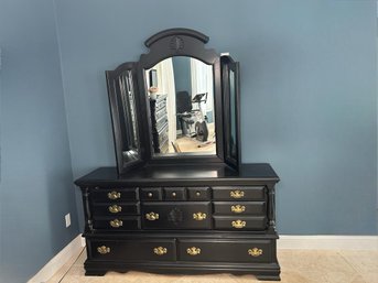 Vintage Black Painted Dresser With Mirror