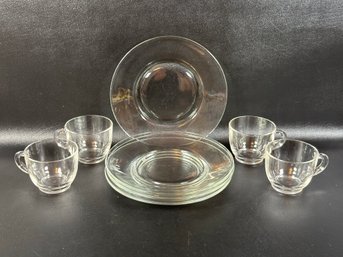 Vintage Dessert Plates & Teacups In Clear Glass