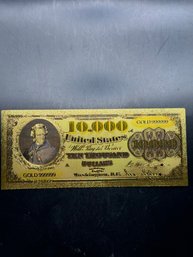 Gold Colored $10,000 Replica Bill