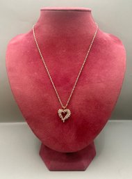 14k Gold Heart Necklace With Diamond Chips