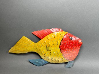 Signed Metal Fish Sculpture By Bernard