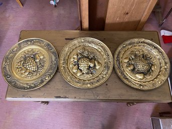 Set Of Decorative Vintage Brass Embossed Wall Hanging Charger Plates