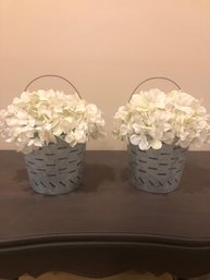 Hanging Artificial Flowers In Tin Baskets