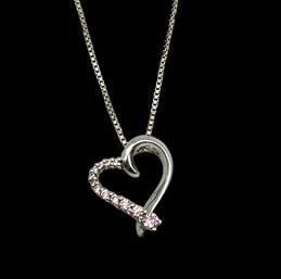 Vintage Italian Sterling Silver Chain With Light Pink Stones Heart Pendant
