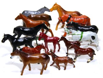 Lot Of 15 Painted Lead Dime Store Horse Figures Vintage