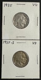 2 Buffalo Nickels 1935, 1935-S