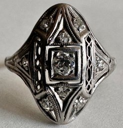 Antique Diamond Filligree Ring, Size 5.75, Unmarked