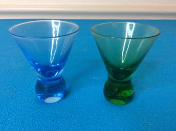 BLUE AND GREEN SHOT GLASSES