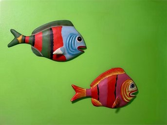Hand Painted Wooden Fish Wall Art