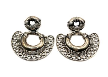 Vintage Sterling Silver Large Ornate Designer Dangle Earrings