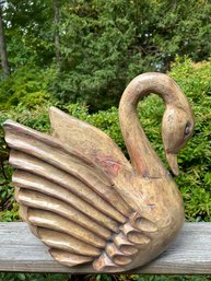 Carved Wood Swan Planter Or Decor