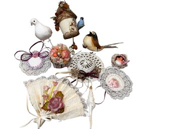 Collection Of Christmas Tree Ornaments, Many Bird & Victorian Hat Themed