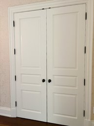 A Pair Of Solid Wood Closet Doors With Trim - Baldwin Hardware - Hinges And Knobs - Hall