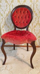 French Style Boudoir Chair With Carved Mahogany Frame And Tufted Red Velvet