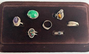 Lot Of Vintage Sterling Silver 7 Rings  READ DESCRIPTION For Sizes And Details