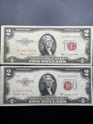 2 Red Seal $2 Bills 1953-B, 1953-C