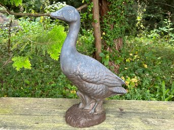 Vintage Garden Statuary: A Goose In Cast-Cement With A Black Finish