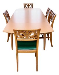 Dining Ensemble 0f 1940s Blonde Wood Chairs And  Vintage 80s-90s Blonde Wood Dining Table With Side Pull Outs