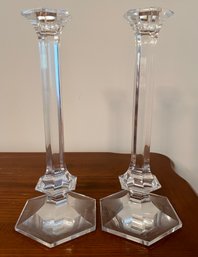 Pair Of Val Saint Lambert Signed Elysee Crystal Candlesticks