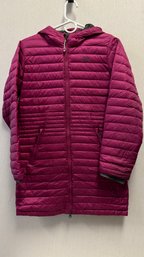 A GIRL'S LLBEAN Long Pink Coat With Hood Size 14-16