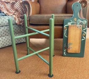 Beautiful Wooden Hand Painted Bread Board & A Foldable Tray Stand