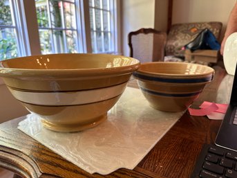 Two Cream Striped Bowls