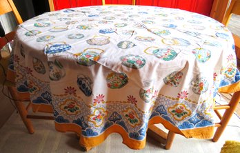 Vintage Round Teapots Pitchers Theme Tablecloth