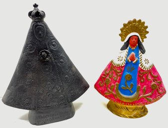 2 Mexican Folk Art Virgen De La Soledad De Oaxaca Figurines