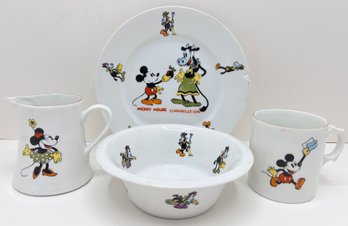 Vintage Disney Platee, Bowls, Cremer & Cup: Clarabelle Cow, Mickey & Minnie Mouse With Gold Details