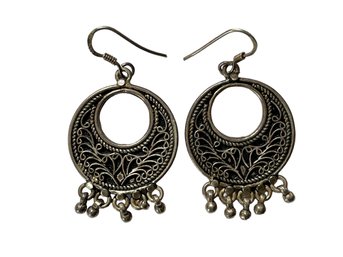 Pair Of Oxidised Chandbali Silver Earrings