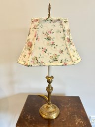Brass Plated Lamp With Floral Shade