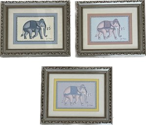 Jim Thompson Ceremonial Elephant Prints, Framed- Set Of 3