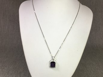 Wonderful Brand New 925 / Sterling Silver 18' Necklace And Pendant With Deep Color Amethyst & White Zircons