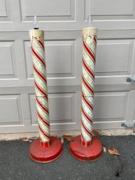 Pair Of 1940s Metal Lithographed Poloron Giant Holiday Candles. 44' Tall. Needs Rewiring.