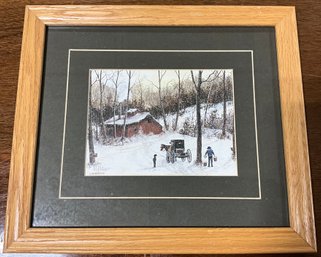 Pencil Signed Al Koenig Winter Amish Scene