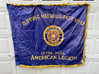 Huge Vintage Double Sided American Legion Banner. Clifton G. Marshall Post No. 173. Upton. Mass.