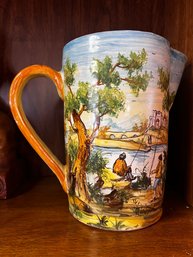 Large Hand Painted Ceramic Pitcher With Marks