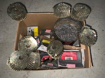 Large Lot Of Round Head Nails, Dry Wall Screws & More