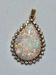 Stunning 18k YG Pear Shaped Opal And Diamond Pendant