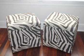 Pair Of Gorgeous Ballard Designs Storage Ottomans Made Of Cotton In Zebra Print