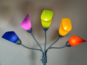 A Modern Five-Light Floor Lamp With Adjustable Arms & Colorful Shades